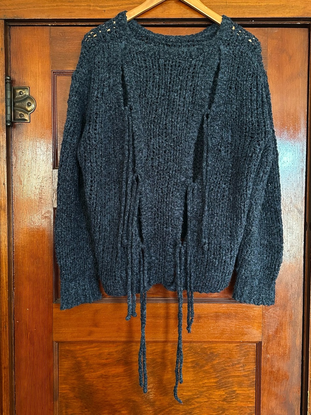 IRO Blue Crewneck Chunky Boucle Knit Tie Back Boxy Sweater Size Small Grunge